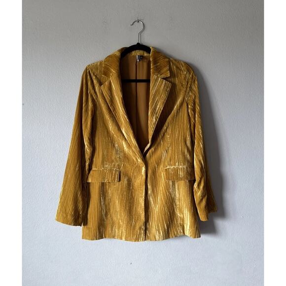 Topshop Jackets & Blazers - Topshop Women’s Size US2 Yellow Crinkle One Button Velvet Blazer Jacket Glam